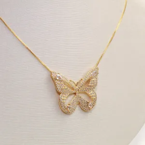 CONJUNTO BORBOLETA ZIRCÔNIA CRISTAL BANHO OURO 18K