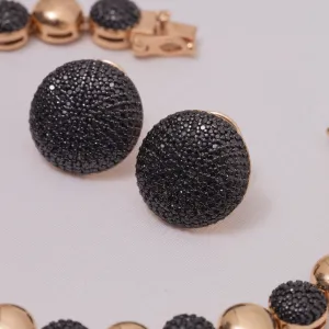 CONJUNTO PULSEIRA E BRINCO COM ZIRCÔNIAS NEGRAS BANHO OURO 18K