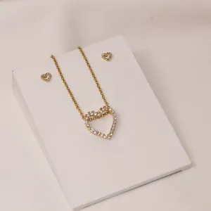 CONJUNTO CORAÇÃO ZIRCÔNIA BANHO OURO 18K