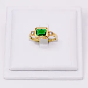 ANEL QUADRADO VERDE ESMERALDA BANHO OURO 18K