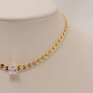 CHOKER GRUMET COM ZIRCÔNIA QUADRADA BANHO OURO 18K