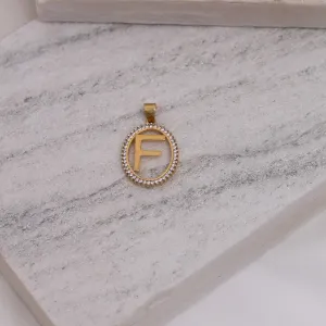 PINGENTE  LETRA F  LISA COM ZIRCÔNIA BANHO OURO 18K