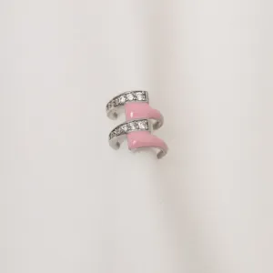 BRINCO PIERCING FAKE ESMALTADO COR ROSA CLARO BANHO RÓDIO BRANCO