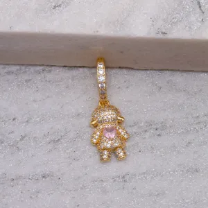 PINGENTE FILHOS MENINA COM ZIRCÔNIAS ROSA E CRISTAL BANHO OURO 18K