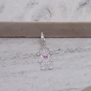 PINGENTE FILHOS MENINA COM ZIRCÔNIAS ROSA E CRISTAL BANHO PRATA