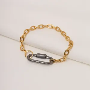 PULSEIRA CORRENTE FECHO CADEADO RÓDIO NEGRO BANHO OURO 18K