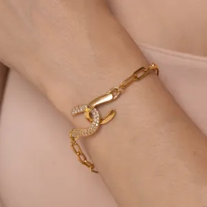 PULSEIRA INFINITE ELOS CARTIER CRAVEJADA COM ZIRCÔNIAS CRISTAIS BANHO OURO 18K