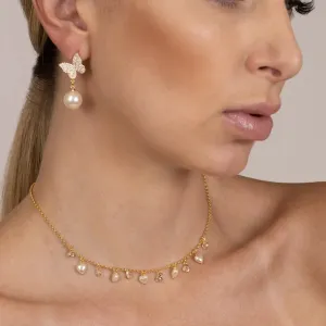 CHOKER CORAÇÃO EM PÉROLA E ZIRCÔNIAS BANHA OURO 18K