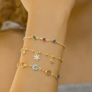 PULSEIRA INFANTIL CRISTAIS COLORIDOS BANHO OURO 18K