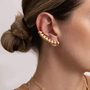 BRINCO EAR CUFF GRANDE COM GOTAS LISAS BANHO OURO 18K