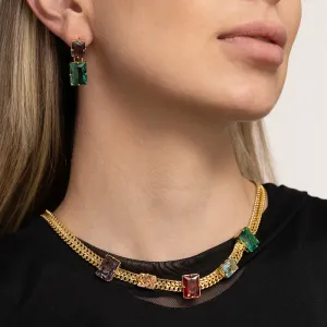 CONJUNTO CORRENTE LACRAIA COM PEDRAS COLORIDAS BANHO OURO 18K