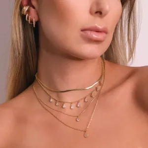 CHOKER GOTAS COM ZIRCÔNIAS CRISTAIS BANHO OURO 18K