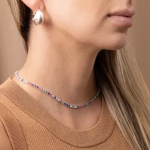 CHOKER RIVIERA COM PEDRAS COLORIDAS BANHO PRATA