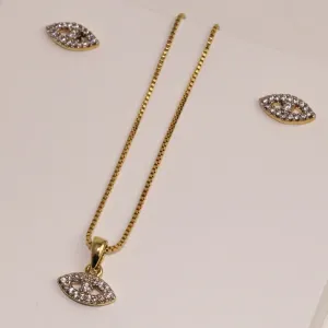 CONJUNTO OLHO GREGO MINI COM ZIRCÔNIAS BANHO OURO 18K