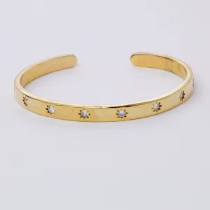 BRACELETE ABERTO ESTRELAS COM ZIRCÔNIAS CRISTAIS BANHO OURO 18K