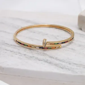 BRACELETE PREGO COM ZIRCÔNIAS NAVETE COLORIDAS BANHO OURO 18K