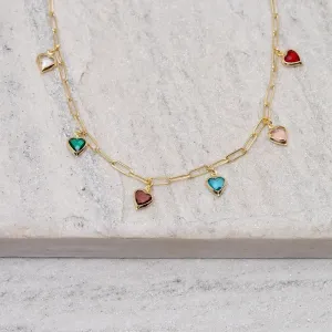 CHOKER CARTIER CORAÇÃO COM PEDRAS ZIRCÔNIAS COLORIDAS BANHO OURO 18K