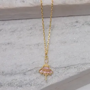 COLAR BAILARINA  ZIRCÔNIA ROSA BANHO OURO 18K