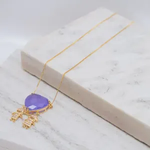 COLAR CASAL FILHOS COM CORAÇÃO PEDRA ROXO BANHO OURO 18K