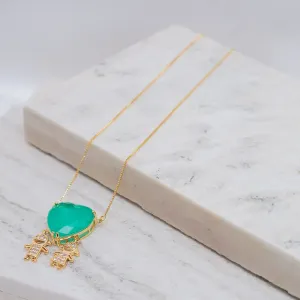 COLAR CASAL FILHOS COM CORAÇÃO PEDRA VERDE TIFFANY BANHO OURO 18K