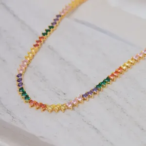 COLAR RIVIERA CORAÇÃO COM ZIRCÔNIAS COLORIDAS BANHO OURO 18K