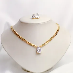 CONJUNTO CORRENTE COM ZIRCÔNIA CRISTAL BANHO OURO 18K