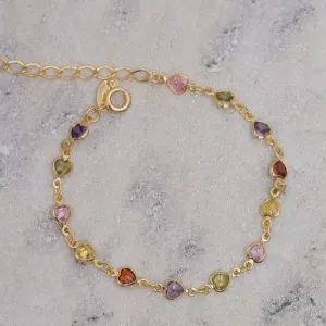 PULSEIRA CORAÇÃO COM PEDRAS COLORIDAS BANHO OURO 18K