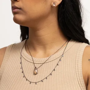 CONJUNTO GOTA COM PEDRA ROSÉ MECLA G BANHO RÓDIO NEGRO