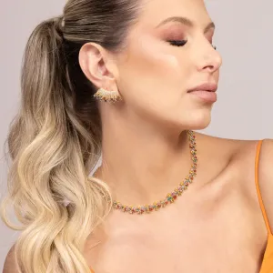 BRINCO EAR CUFF CRAVEJADO COM ZIRCÔNIAS NAVETE COLORIDAS BANHO OURO 18k