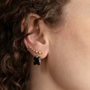 BRINCO EAR CUFF CRAVEJADO COM ZIRCÔNIAS CRISTAIS E PEDRA PRETA BANHO OURO 18K