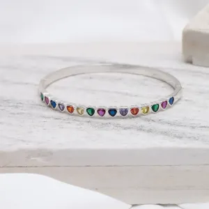 BRACELETE CORAÇÃO COM PEDRAS COLORIDAS BANHO PRATA