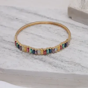 BRACELETE  CRAVEJADO COM ZIRCÔNIAS NAVETE COLORIDAS BANHO OURO 18K