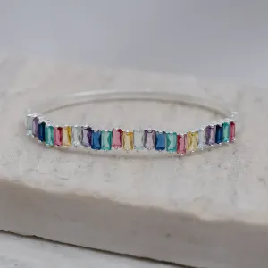 BRACELETE CRAVEJADO COM ZIRCÔNIAS NAVETE COLORIDAS BANHO PRATA