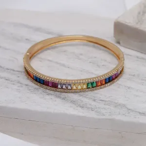 BRACELETE ZIRCÔNIAS NAVETE COLORIDAS BANHO OURO 18K