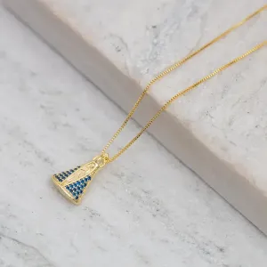 COLAR NOSSA SENHORA CRAVEJADO COM ZIRCÔNIAS AZUL ESCURAS M BANHO OURO 18K