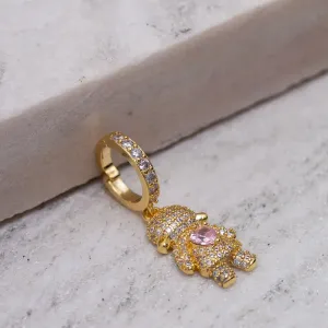 PINGENTE FILHOS MENINA COM ZIRCÔNIAS ROSA E CRISTAL BANHO OURO 18K