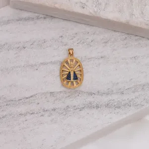 PINGENTE NOSSA SENHORA COM ZIRCÔNIA AZUL BANHO OURO 18K