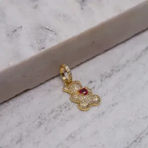 PINGENTE URSINHO COM ZIRCÔNIAS CRISTAIS E RUBI BANHO OURO 18K