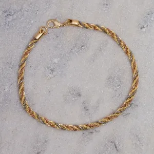 PULSEIRA CABO DE AÇO TRICOLOR 2M.M TRÊS BANHOS OURO 18K, PRATA E ROSÉ