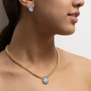 CONJUNTO CORRENTE COM PEDRA ZIRCÔNIA AZUL CLARO BANHO OURO 18K