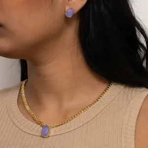 CONJUNTO CORRENTE COM PEDRA ZIRCÔNIA ROXA BANHO OURO 18K