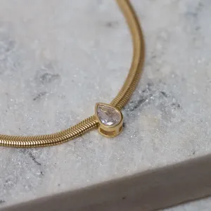 PULSEIRA FIO ALEMÃO COM PINGENTE GOTA BANHO OURO 18K