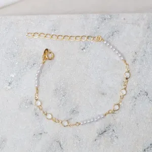 PULSEIRA PÉROLAS P E PEDRAS CRISTAIS BANHO OURO 18K