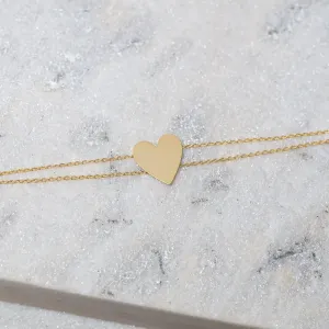 PULSEIRA DUPLA COM CORAÇÃO LISO BANHO OURO 18K