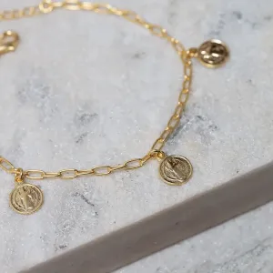 PULSEIRA ELOS COM MEDALHAS SÃO BENTO BANHO OURO 18K