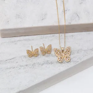 CONJUNTO BORBOLETA COM ZIRCÔNIAS BANHO OURO 18K