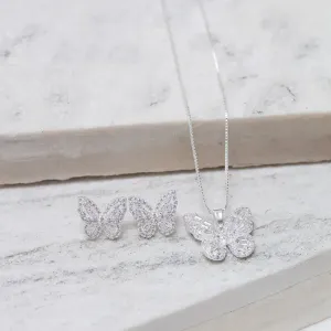 CONJUNTO BORBOLETA COM ZIRCÔNIAS BANHO PRATA