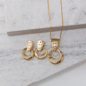 CONJUNTO FESTA CÍRCULO COM ZIRCÔNIAS BANHO OURO 18K