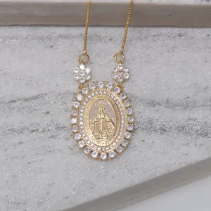 COLAR NOSSA SENHORA DAS GRAÇAS COM ZIRCÔNIA BANHO OURO 18K