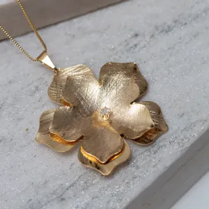 COLAR PINGENTE FLOR ORGÂNICO COM ZIRCÔNIA BANHO OURO 18K